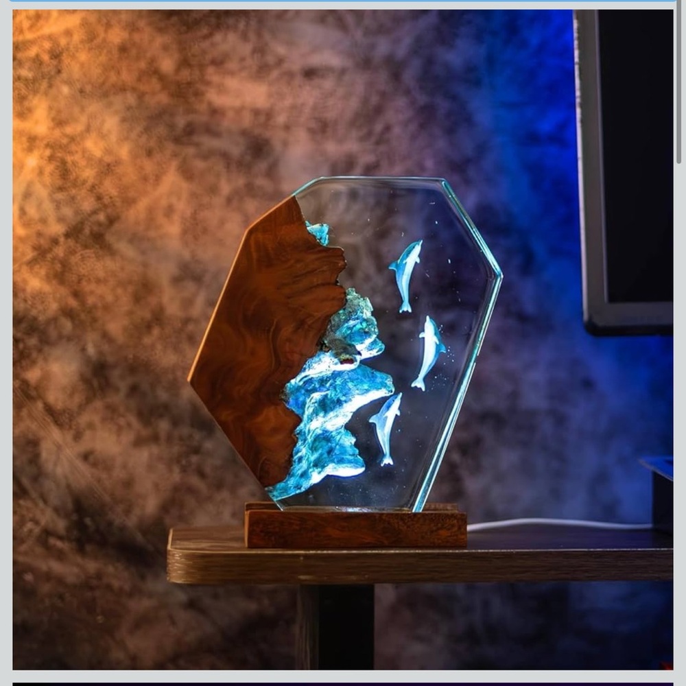 Dolphin 3D Sculpture Ocean Scene Resin Sculpture with Dolphins Lamp Sea FC3 - Picture 10 of 11